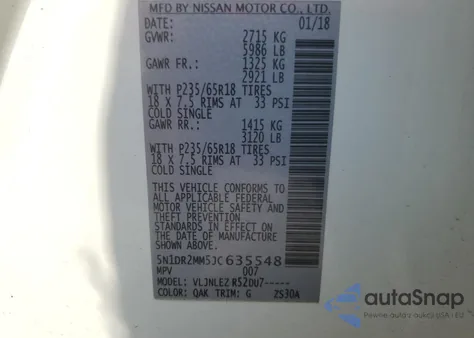 2018 Nissan Pathfinder S from USA, damaged, VIN 5N1DR2MM5JC635548
